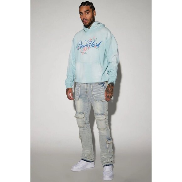 New York Flower District Hoodie Sweater Blue Men's - Picture 2 of 8